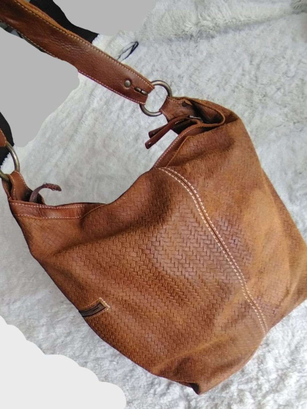 Roots Canada Woven Brown Leather Hobo Purse